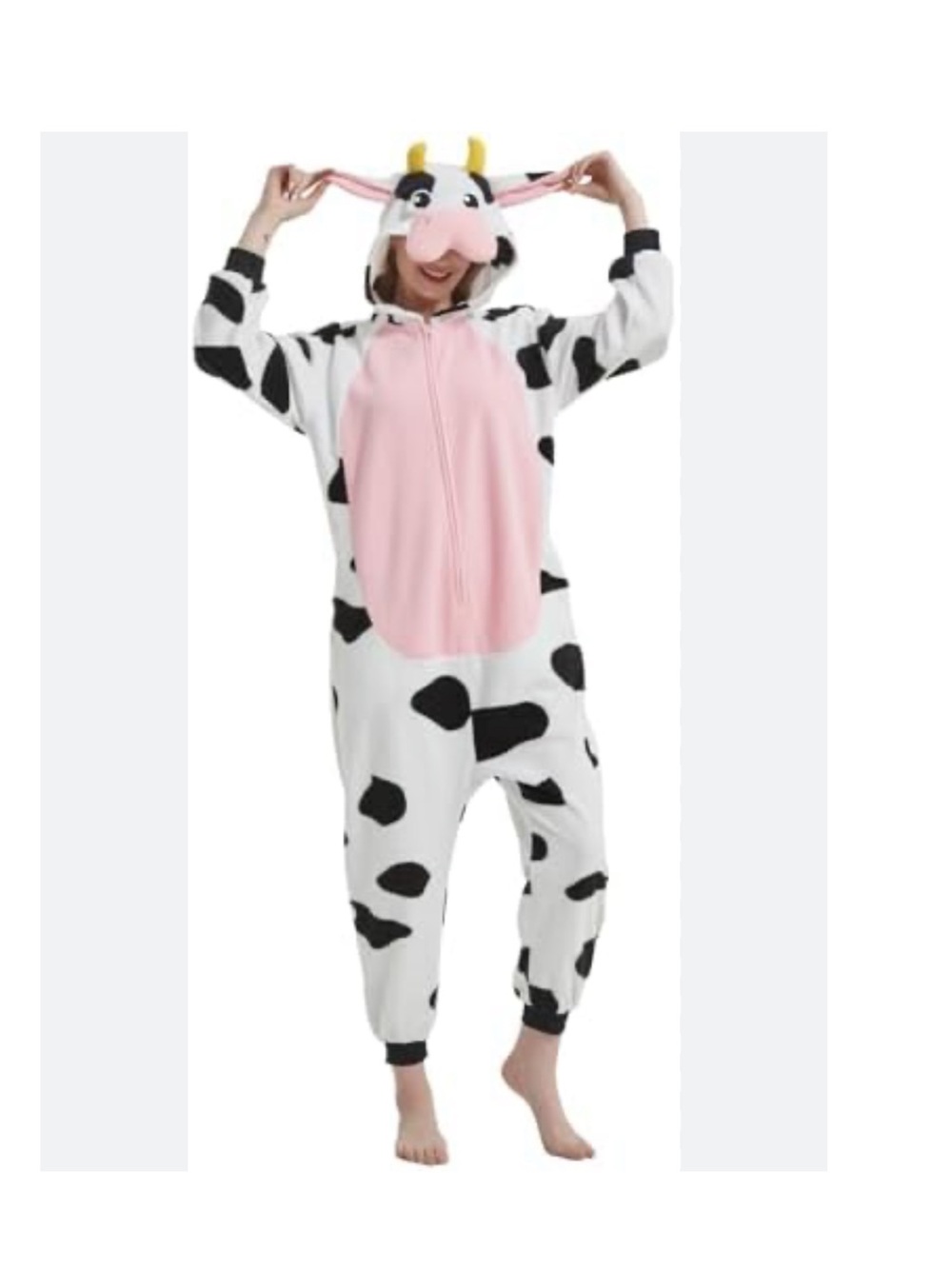 Cow jumpsuit Halloween Costume with Pink Belly and Hood size medium